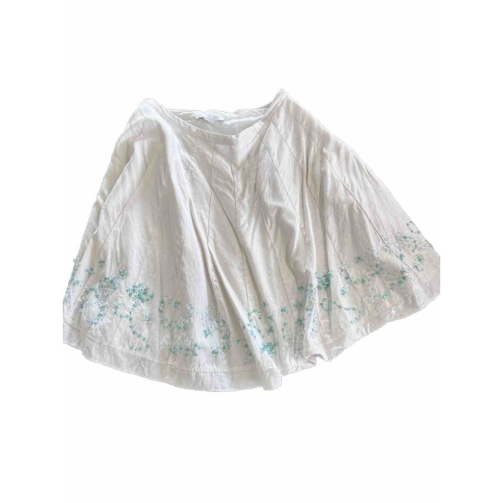 ICE Skirt Womens medium  Sz 6 Linen Embroidered Sequence Side Zip Lined VNTG